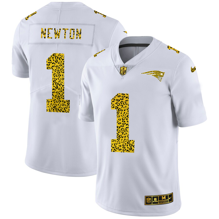 New England Patriots #1 Cam Newton Men Nike Flocked Leopard Print Vapor Limited NFL Jersey White
